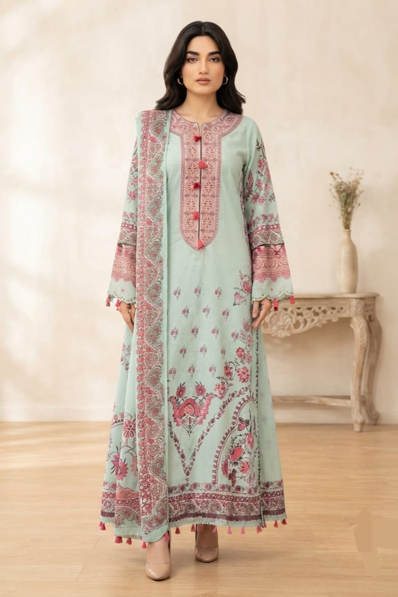 Johra Shirsa Unstitched Embroidered Printed 3pc