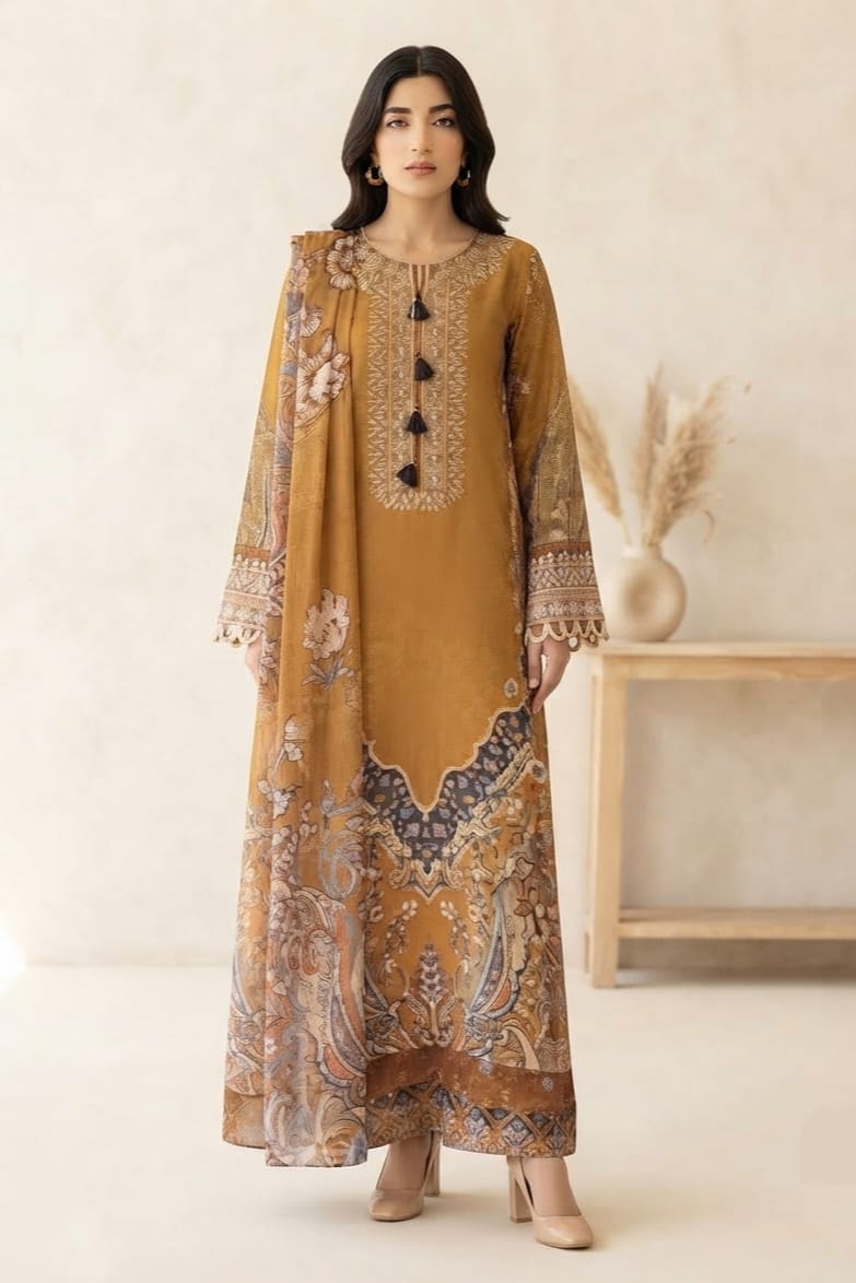 Johra Shirsa Unstitched Embroidered Printed 3pc