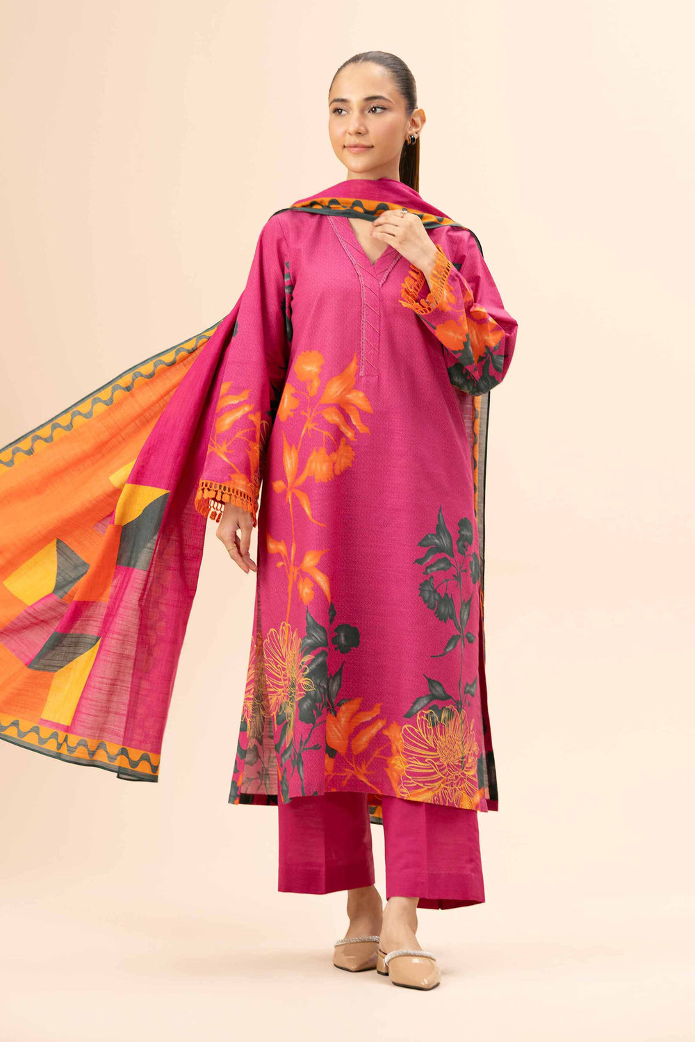 Nishat Unstitched Printed Cotton Slub 3pc