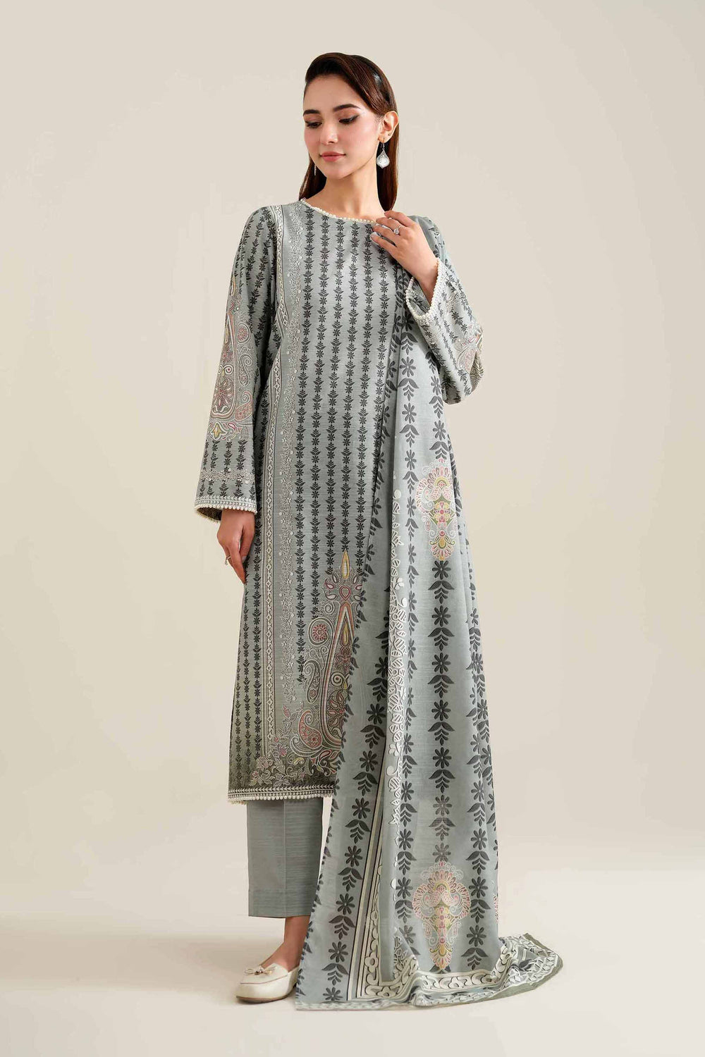 Nishat Unstitched Printed Cotton Slub 3pc