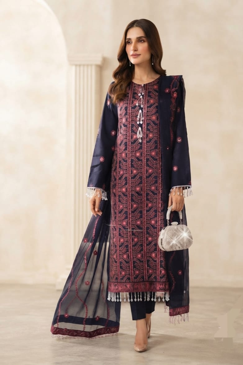 Noor jahan Emerald Unstitched Embroidered Karandi 3pc