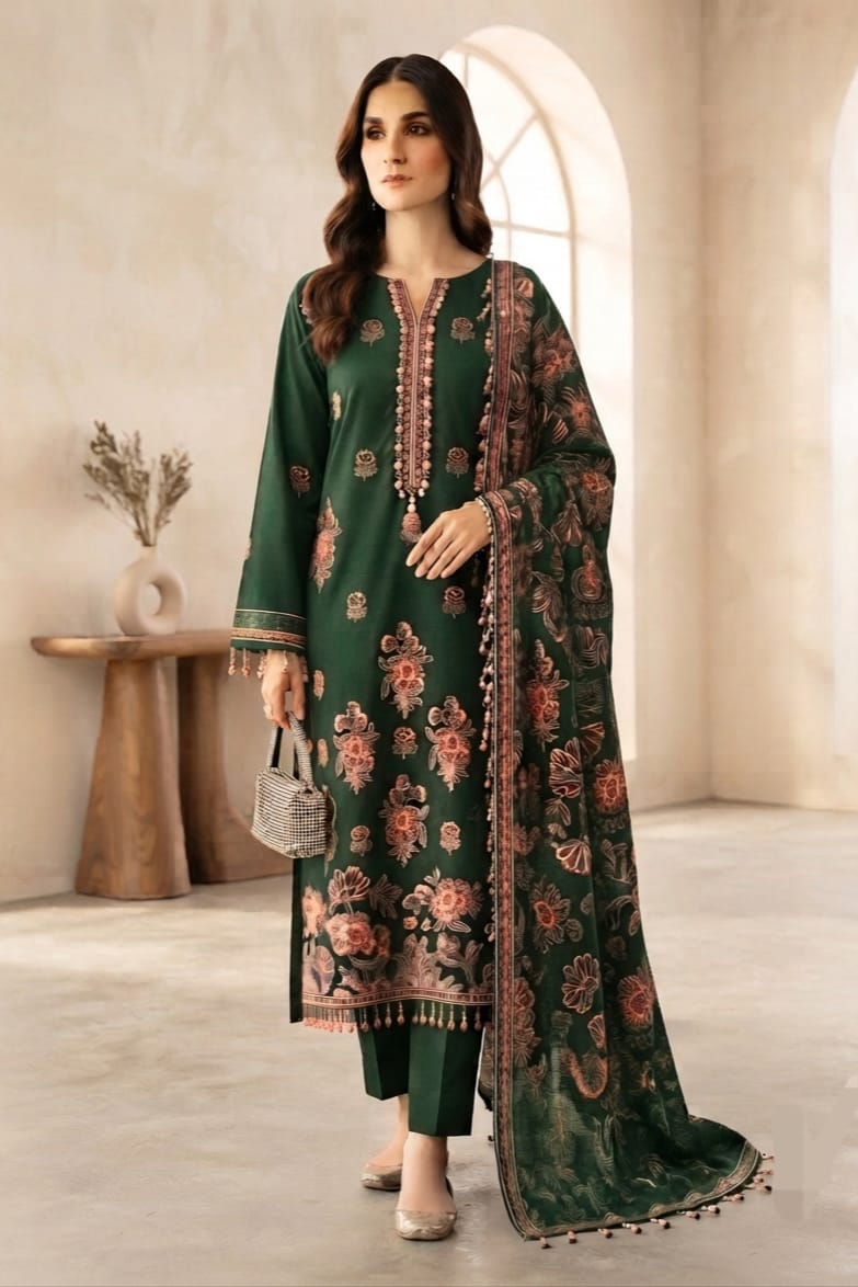 Noor jahan Muneezay Unstitched Embroidered Wool 3pc