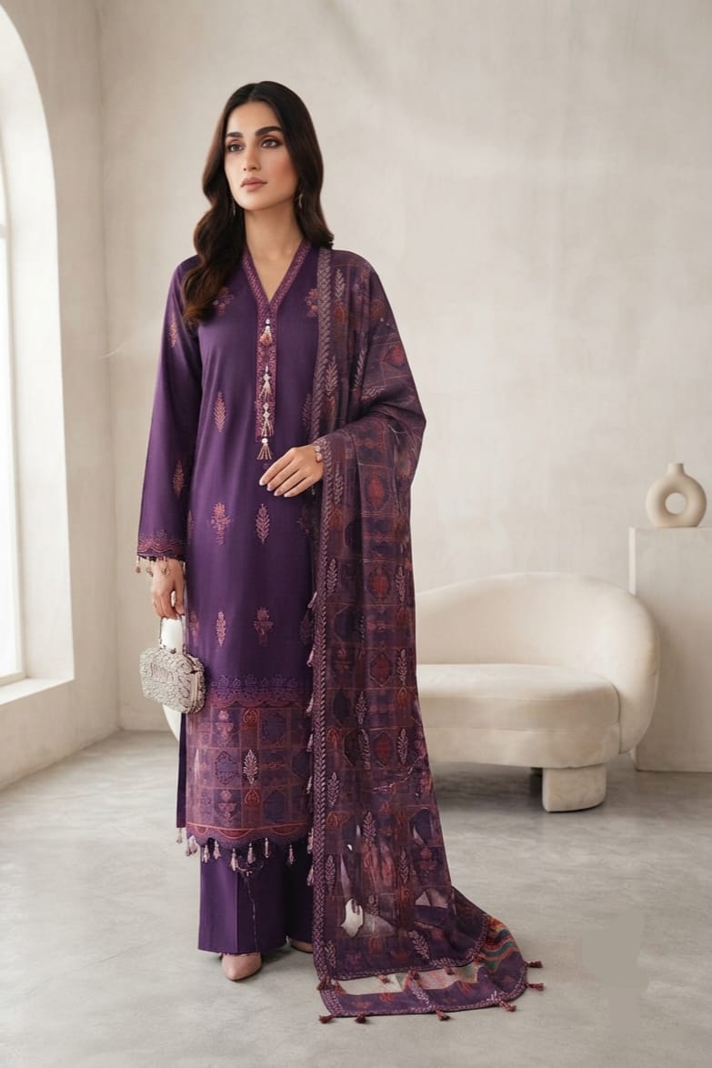 Noor jahan Dewan E Khas Unstitched Embroidered Wool 3pc