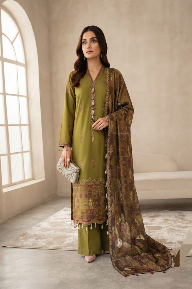 Noor jahan Dewan E Khas Unstitched Embroidered Wool 3pc