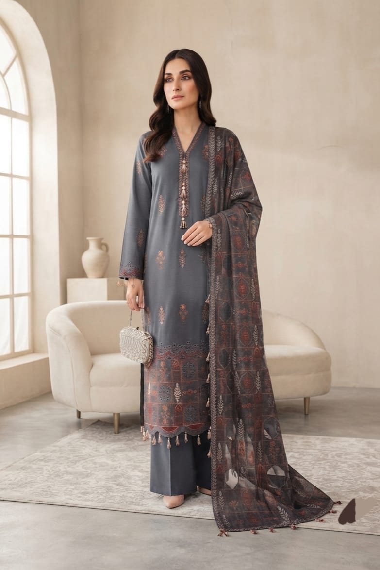 Noor jahan Dewan E Khas Unstitched Embroidered Wool 3pc