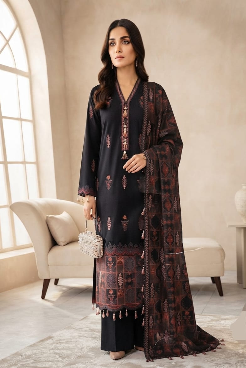 Noor jahan Dewan E Khas Unstitched Embroidered Wool 3pc