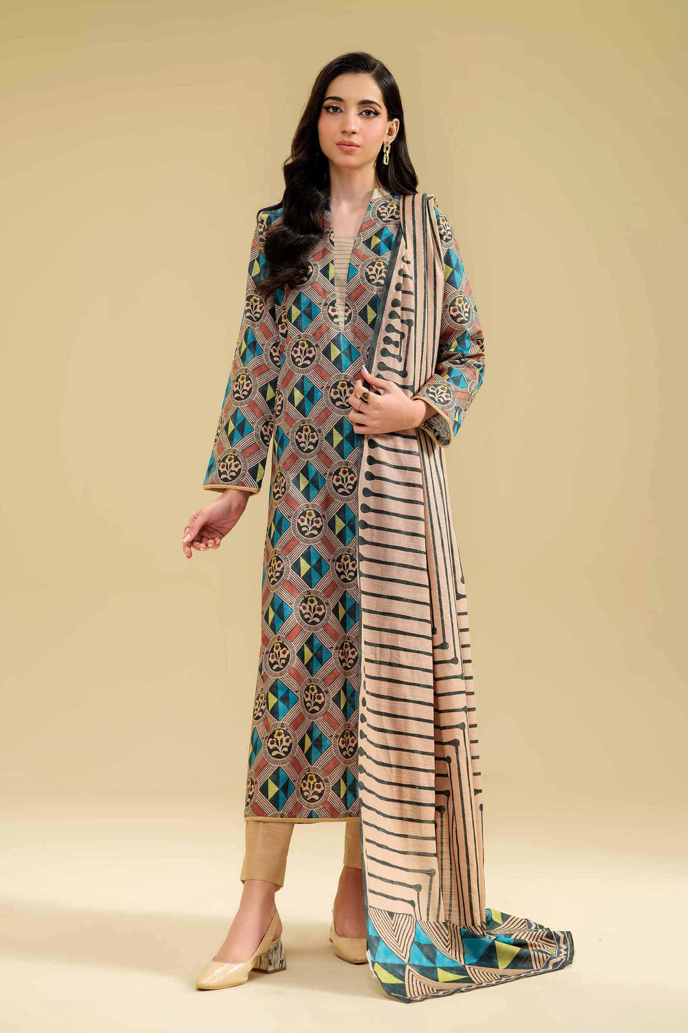 Nishat Unstitched Printed Cotton Slub 3pc