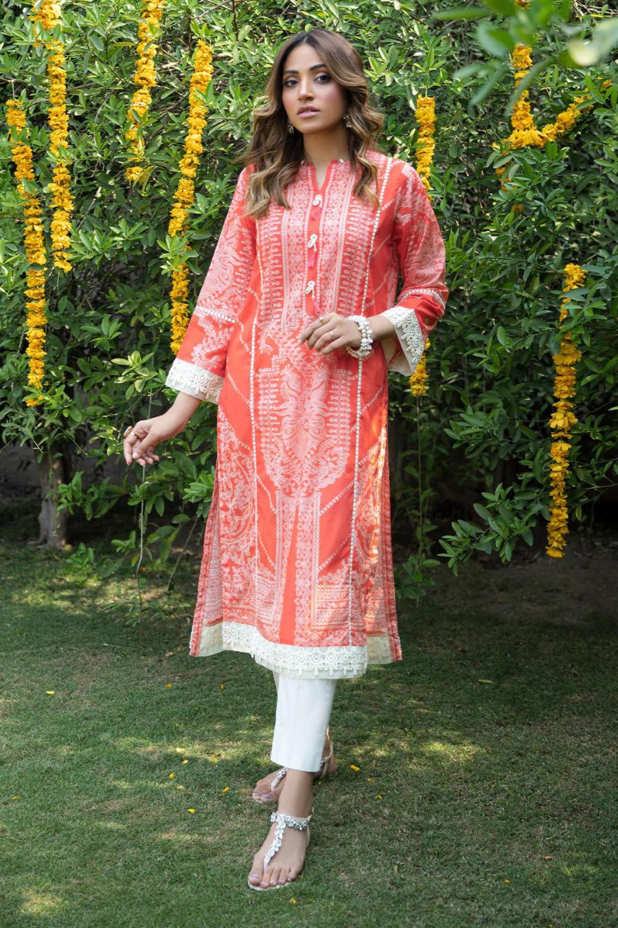 Embroidered Lawn-Orange-Shirt - Branded Cut Pieces