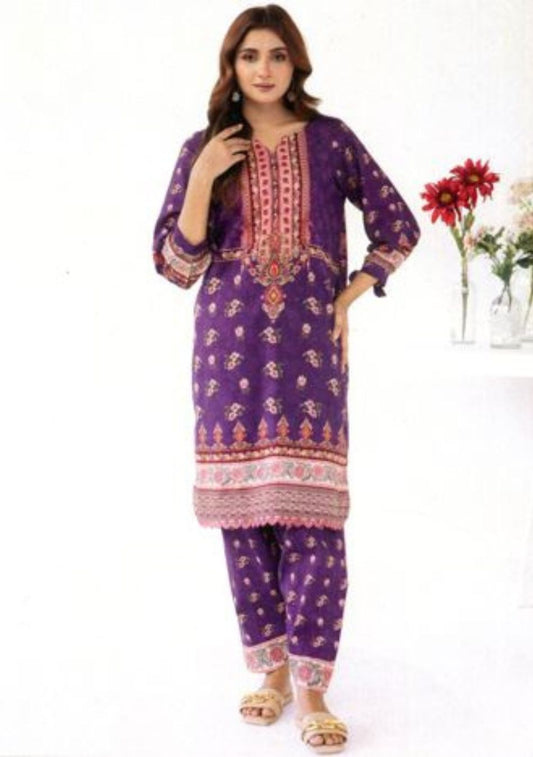 Hania & Manahil-Digital Printed Cotton Khaddar-Purple-2PC