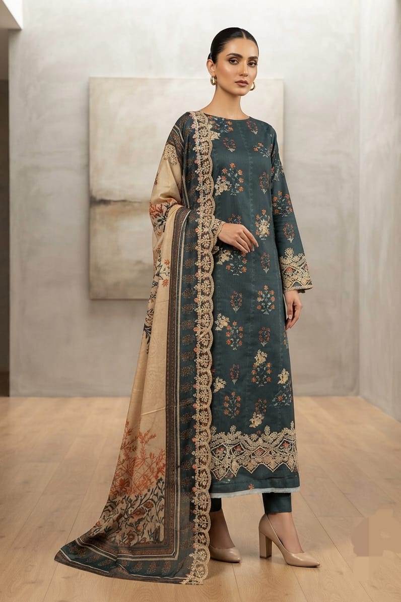 Tawakkal Unstitched Embroidered Linen 3pc