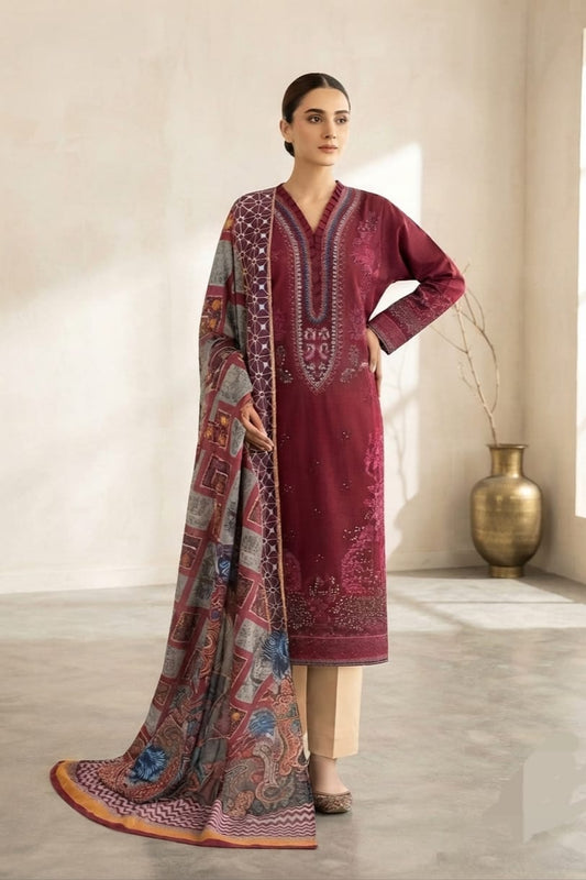 Tawakkal Unstitched Embroidered Semi Stitched Linen 3pc