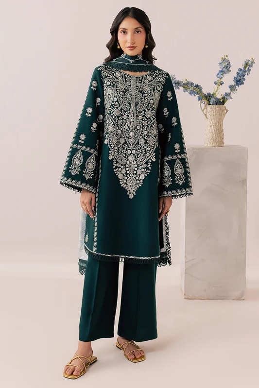 Mahnur Sage Embroidered Luxury Linen 3pc