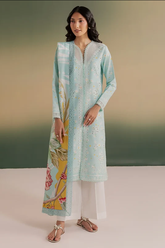 Mahnur Sage Embroidered Luxury Linen 3pc