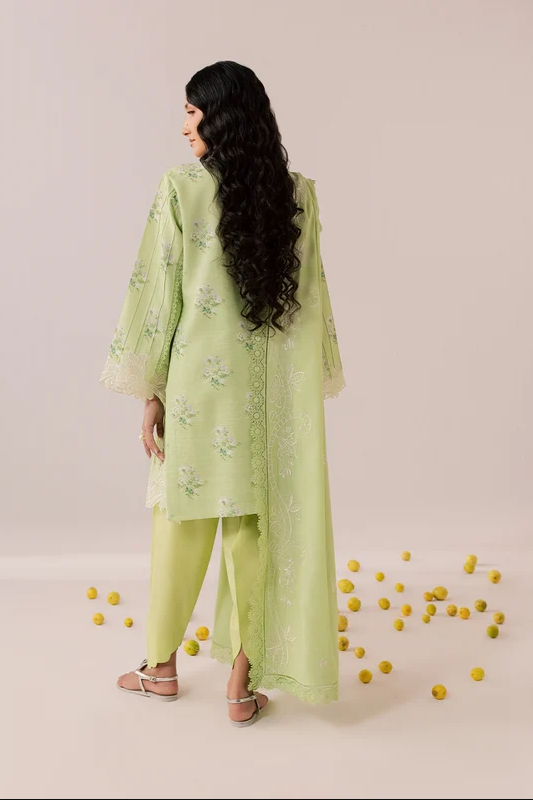 Mahnur Sage Embroidered Luxury Linen 3pc