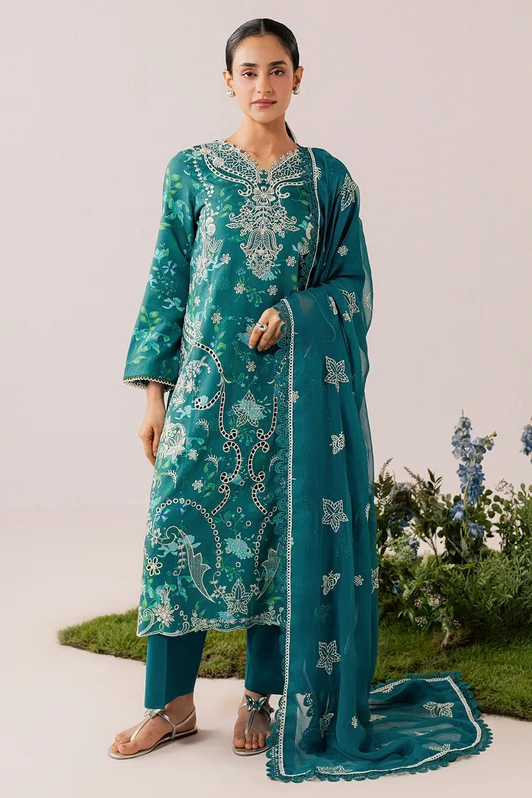 Mahnur Sage Embroidered Luxury Linen 3pc