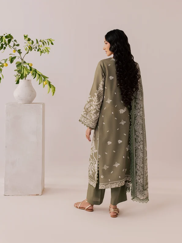 Mahnur Sage Embroidered Luxury Linen 3pc