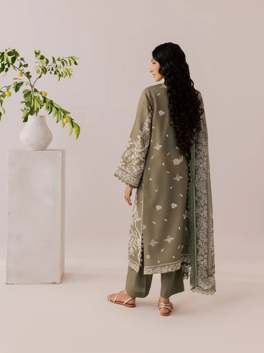Mahnur Sage Embroidered Luxury Linen 3pc