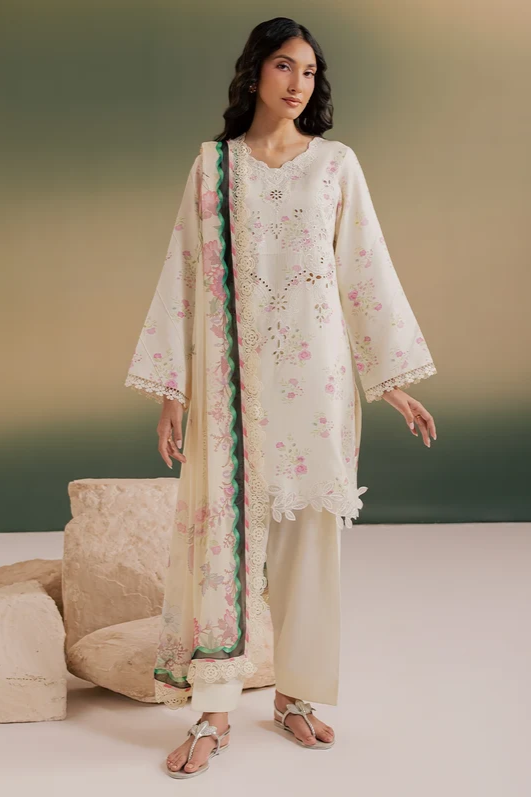 Mahnur Sage Embroidered Luxury Linen 3pc