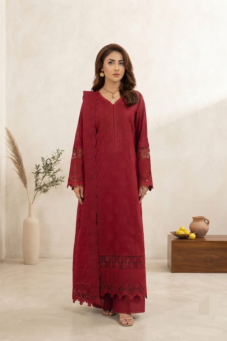 Mehru Embroidered Luxury Peach 3pc