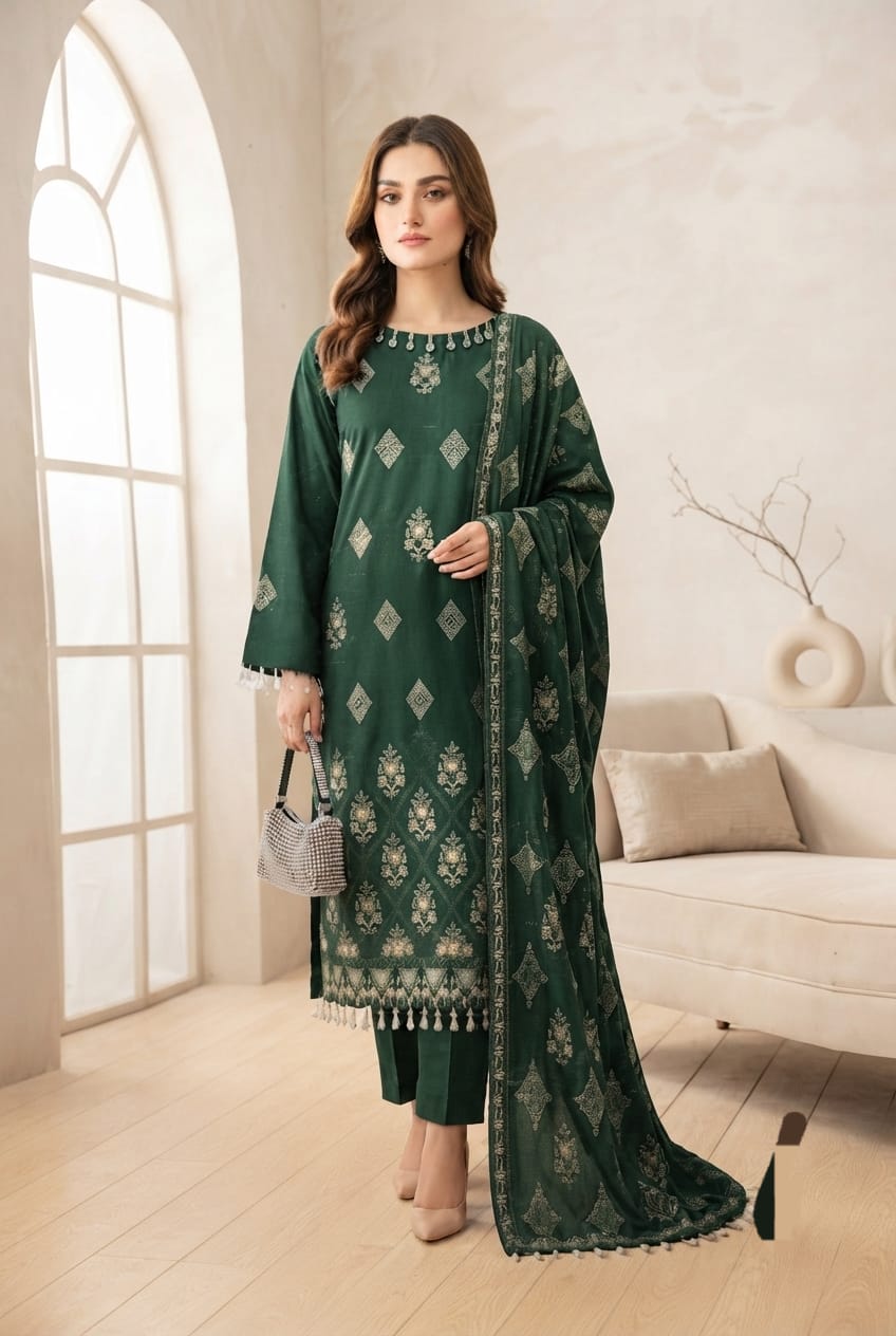 Noor jahan Maha Jabeen Unstitched Embroidered Wool 3pc