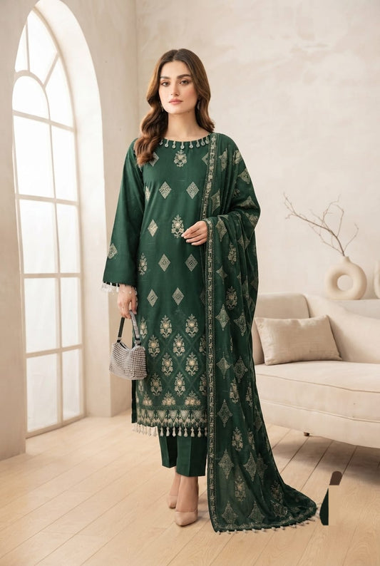 Noor jahan Maha Jabeen Unstitched Embroidered Wool 3pc