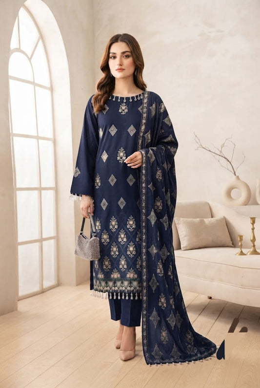 Noor jahan Maha Jabeen Unstitched Embroidered Wool 3pc
