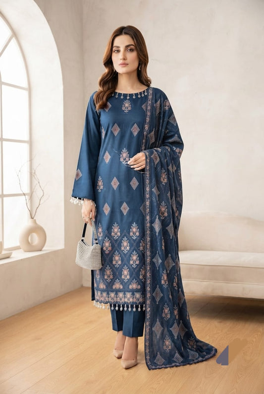 Noor jahan Maha Jabeen Unstitched Embroidered Wool 3pc