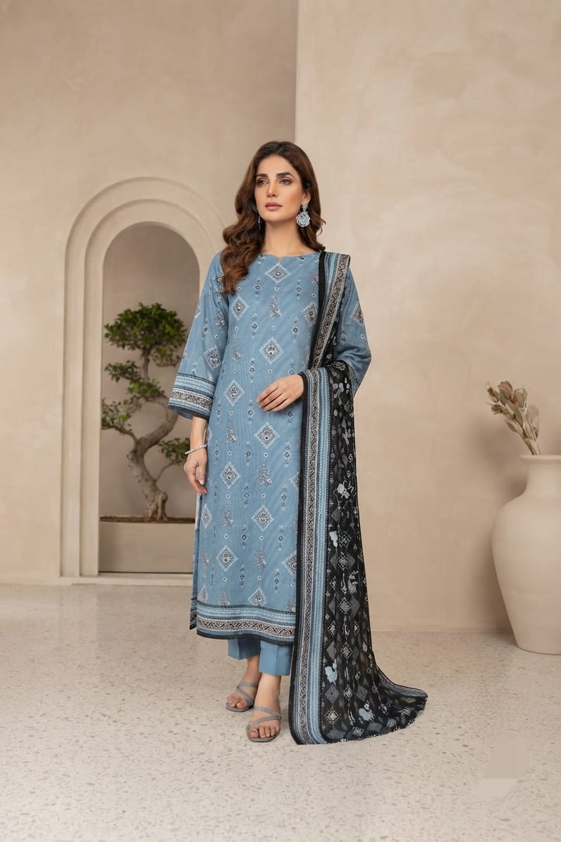 Mizaj Maha Unstitched Printed Khaddar 3pc
