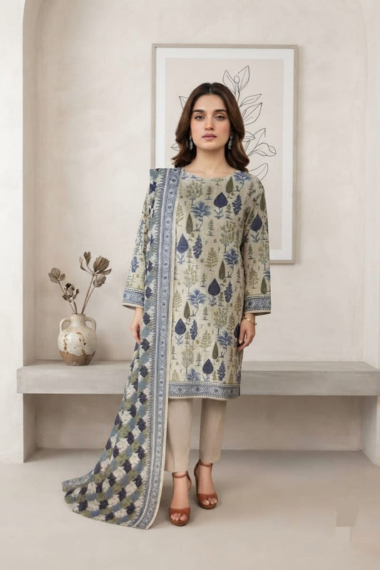 Mizaj Maha Unstitched Printed Khaddar 3pc
