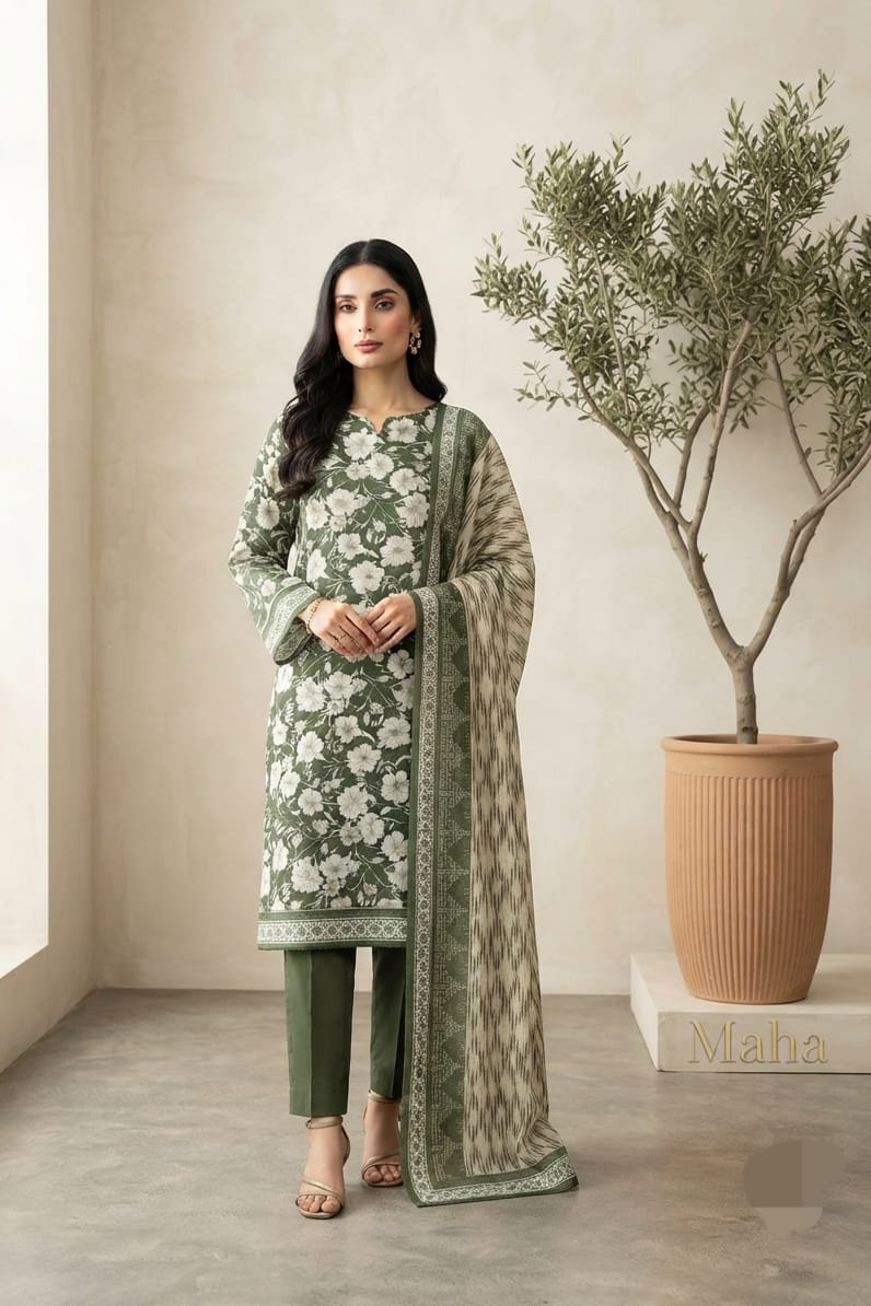 Mizaj Maha Unstitched Printed Khaddar 3pc