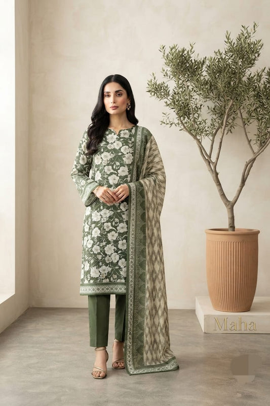 Mizaj Maha Unstitched Printed Khaddar 3pc