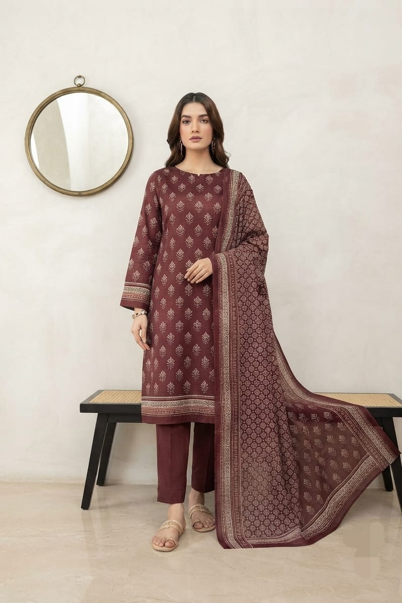 Mizaj Hoorain Unstitched Printed Khaddar 3pc