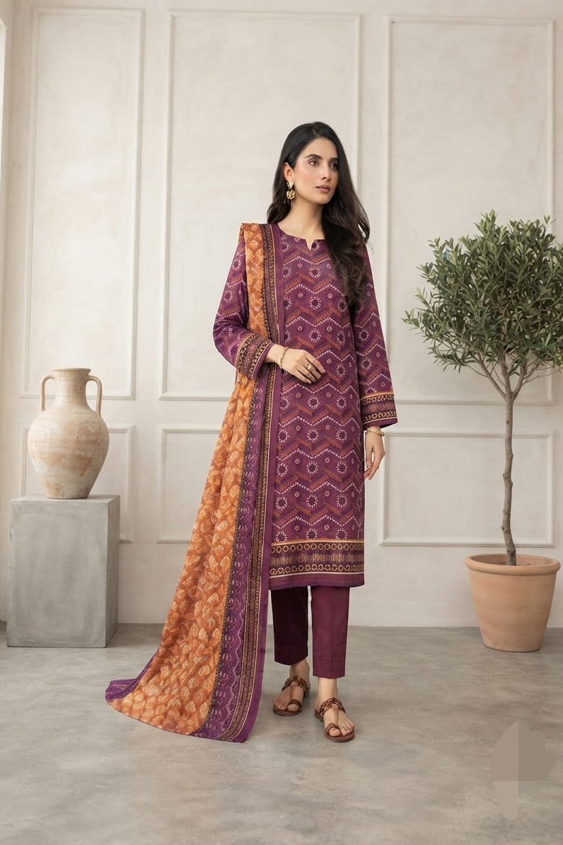 Mizaj Hoorain Unstitched Printed Khaddar 3pc