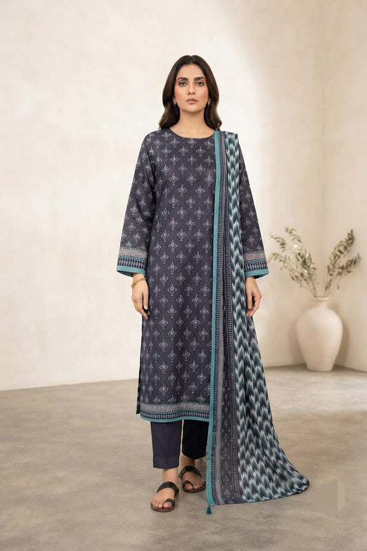 Mizaj Hoorain Unstitched Printed Khaddar 3pc