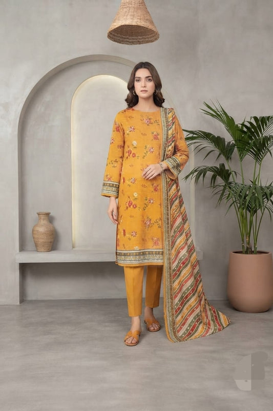Mizaj Hoorain Unstitched Printed Khaddar 3pc