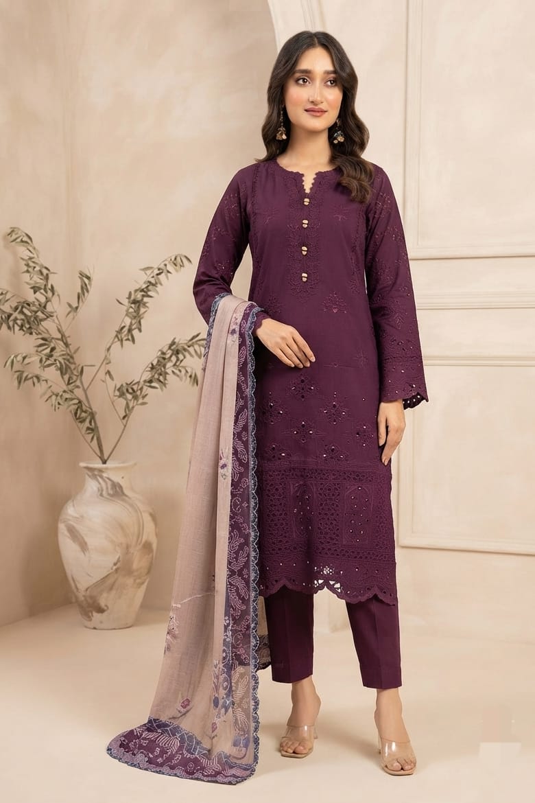 Tawakal Riyana Schifflie Staple Stitched Embroidered 3pc