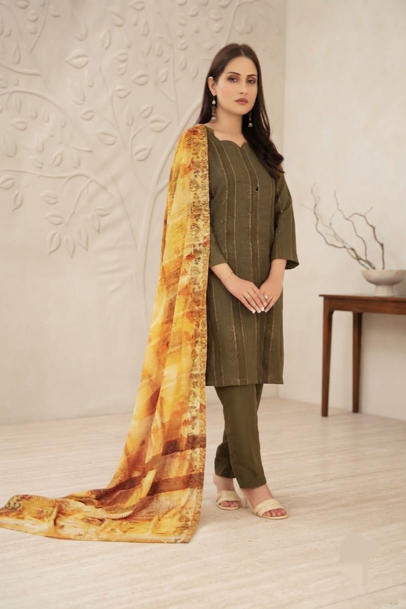 Tawakal Nazaaha Stitched Fancy Peach Leather 3pc