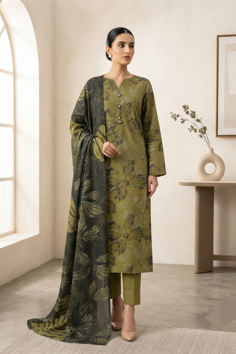 Tawakal Zeenat Linen Cotton Stitched Embroidered 3pc