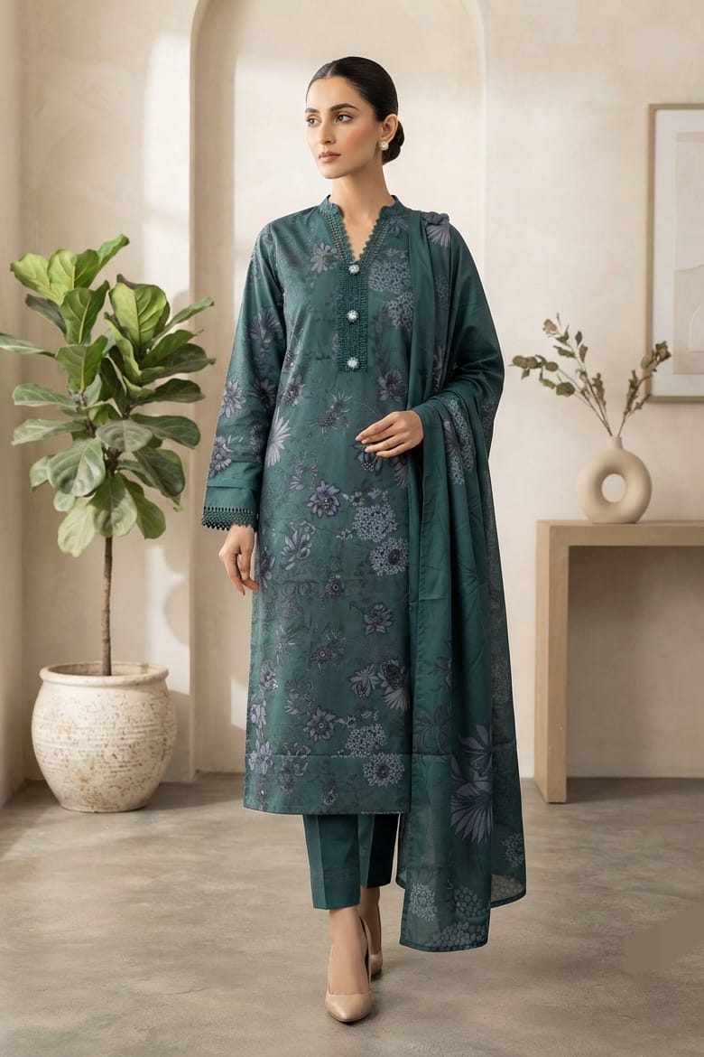 Tawakal Zeenat Linen Cotton Stitched Embroidered 3pc