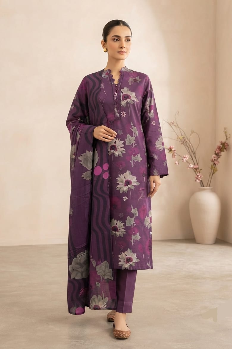 Tawakal Zeenat Linen Cotton Stitched Embroidered 3pc