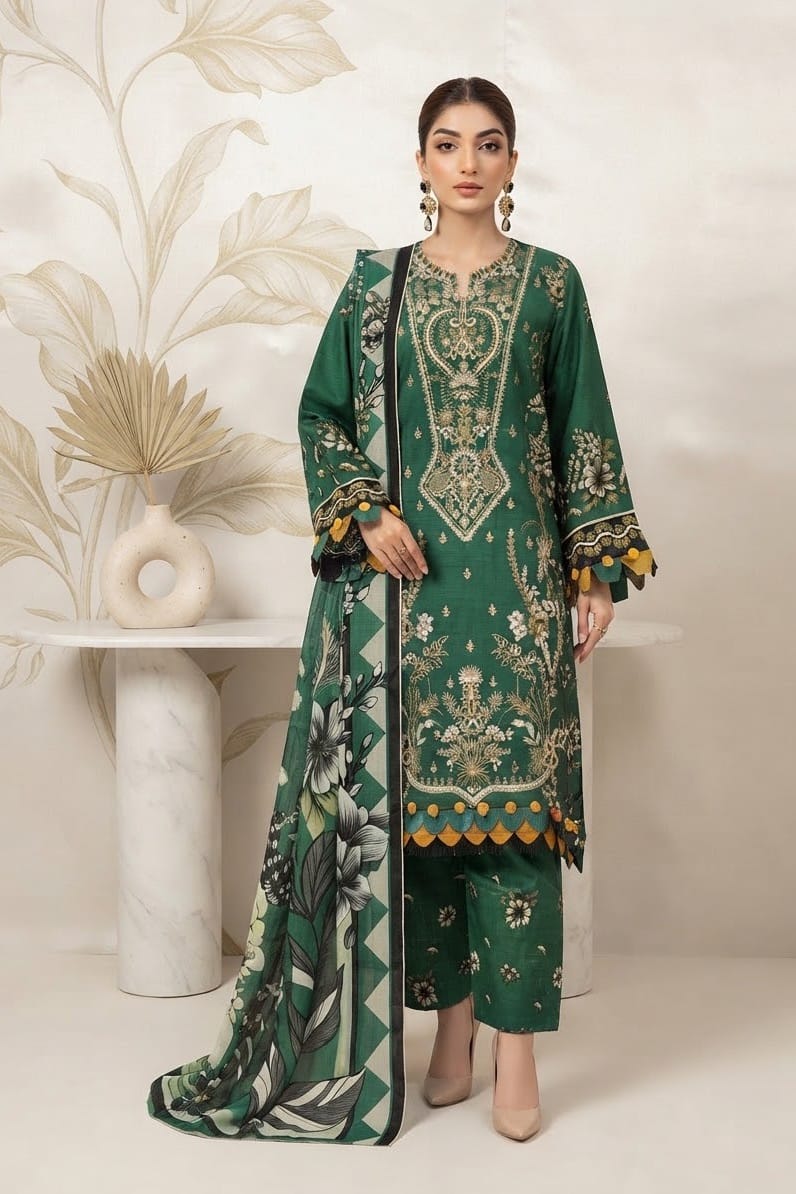 Johra Roha Unstitched Embroidered Staple Slub 3pc