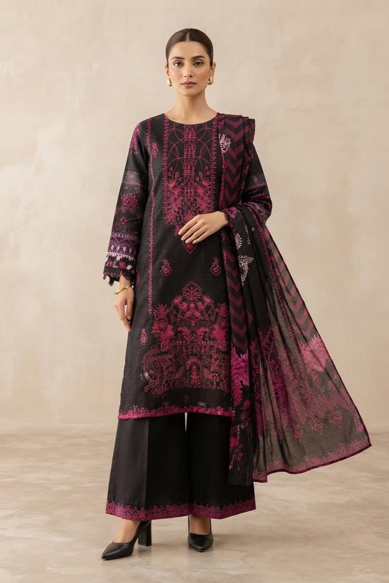 Johra Roha Unstitched Embroidered Staple Slub 3pc