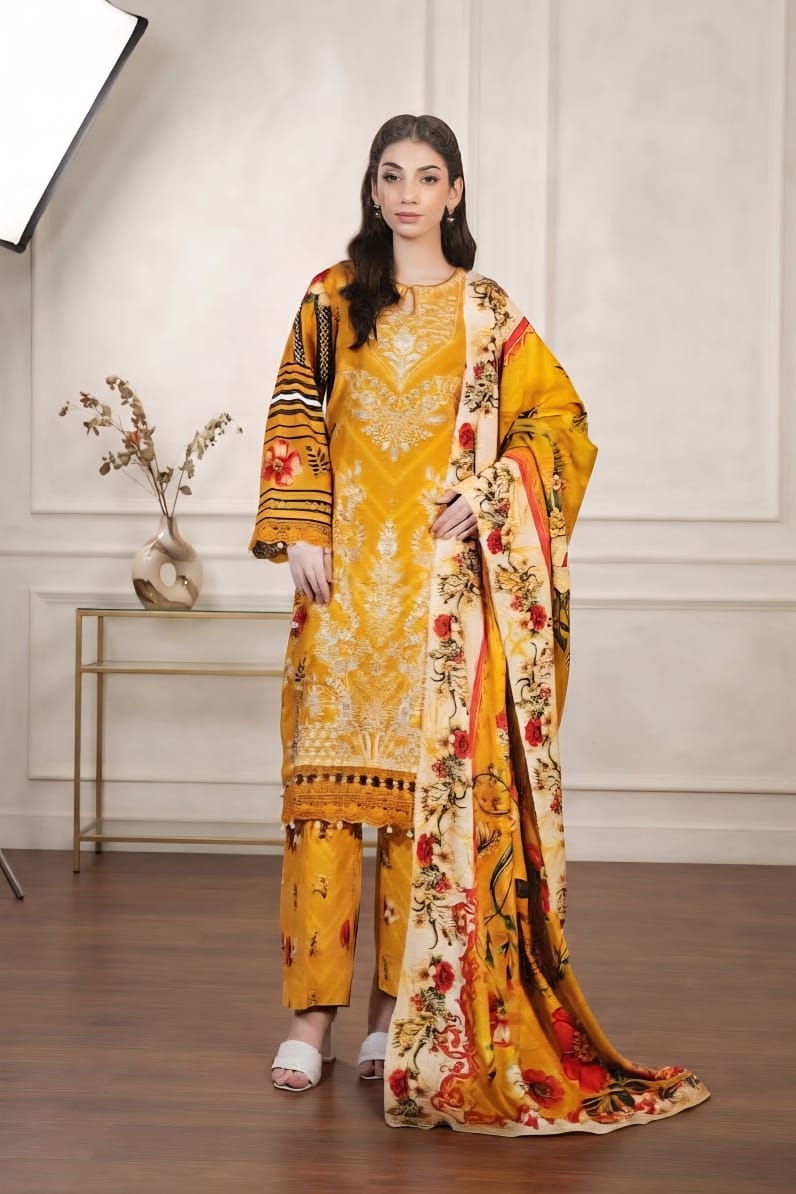 Johra Roha Unstitched Embroidered Staple Slub 3pc