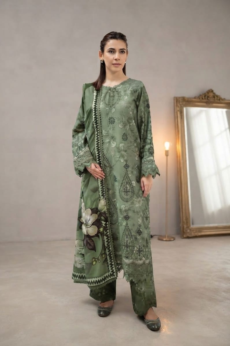 Johra Rohani Unstitched Embroidered Staple Slub 3pc