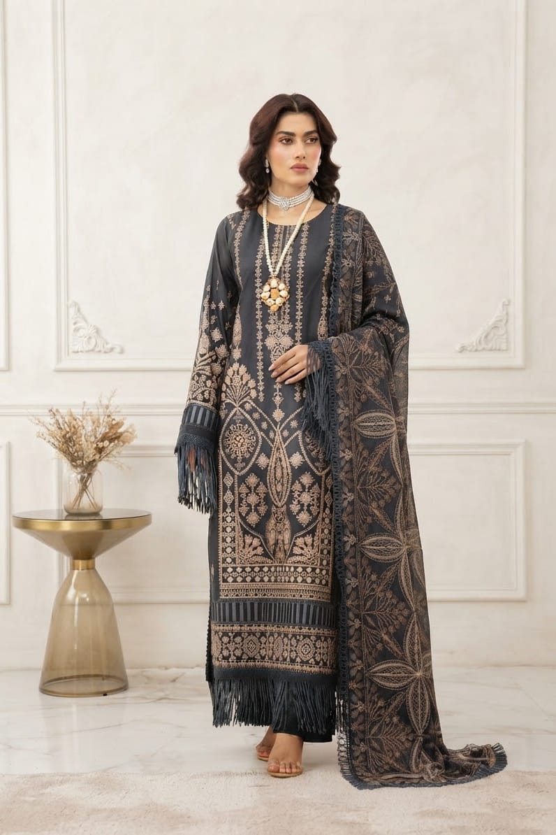 Johra Mahveen Unstitched Embroidered Linen Wool 3pc