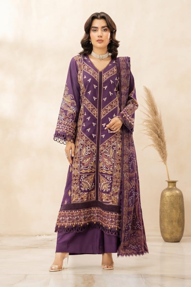 Johra Mahveen Unstitched Embroidered Linen Wool 3pc