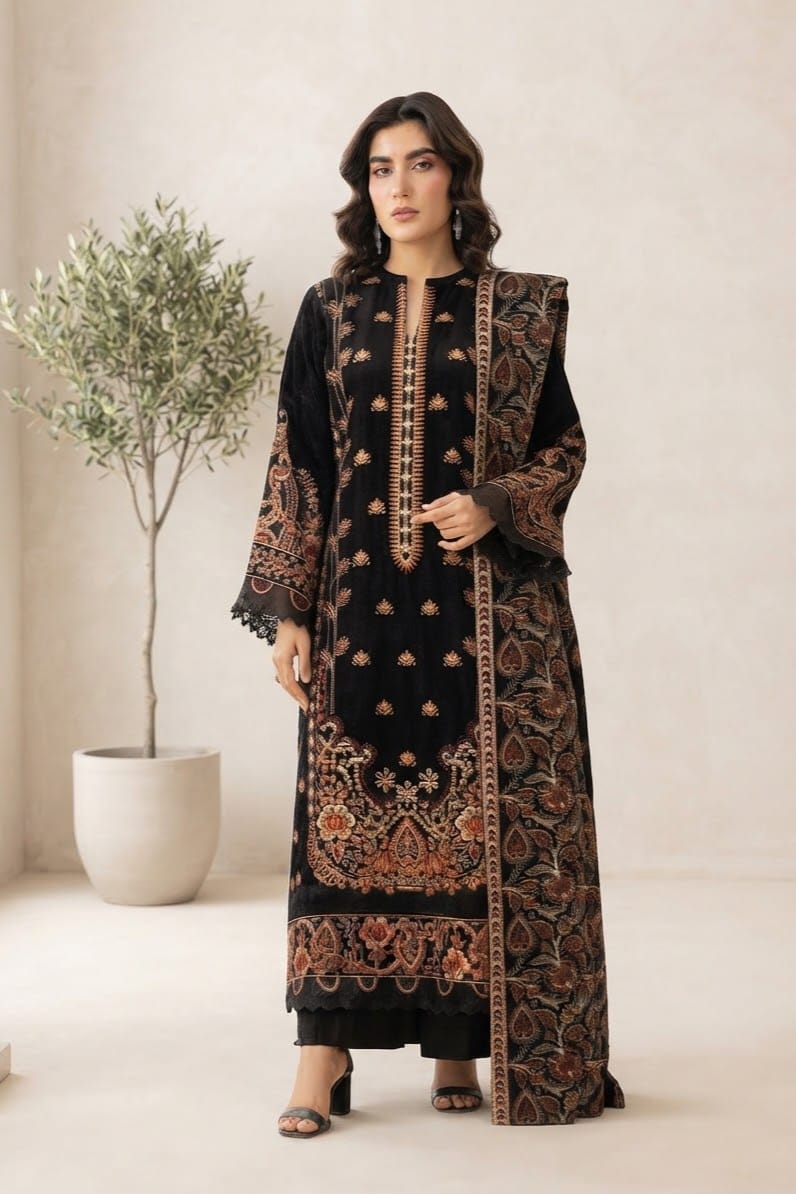 Johra Mahveen Unstitched Embroidered Linen Wool 3pc
