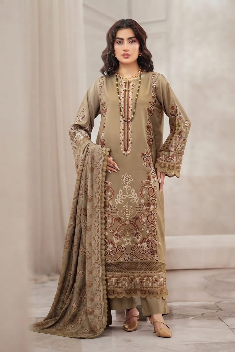Johra Mahveen Unstitched Embroidered Linen Wool 3pc