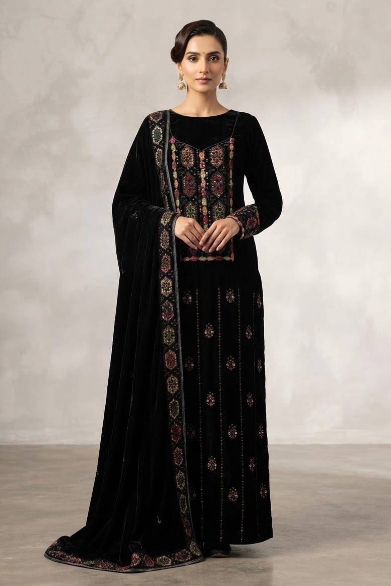 Premium Unstitched Embroidered Velvet 3pc