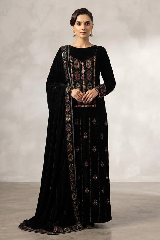 Premium Unstitched Embroidered Velvet 3pc